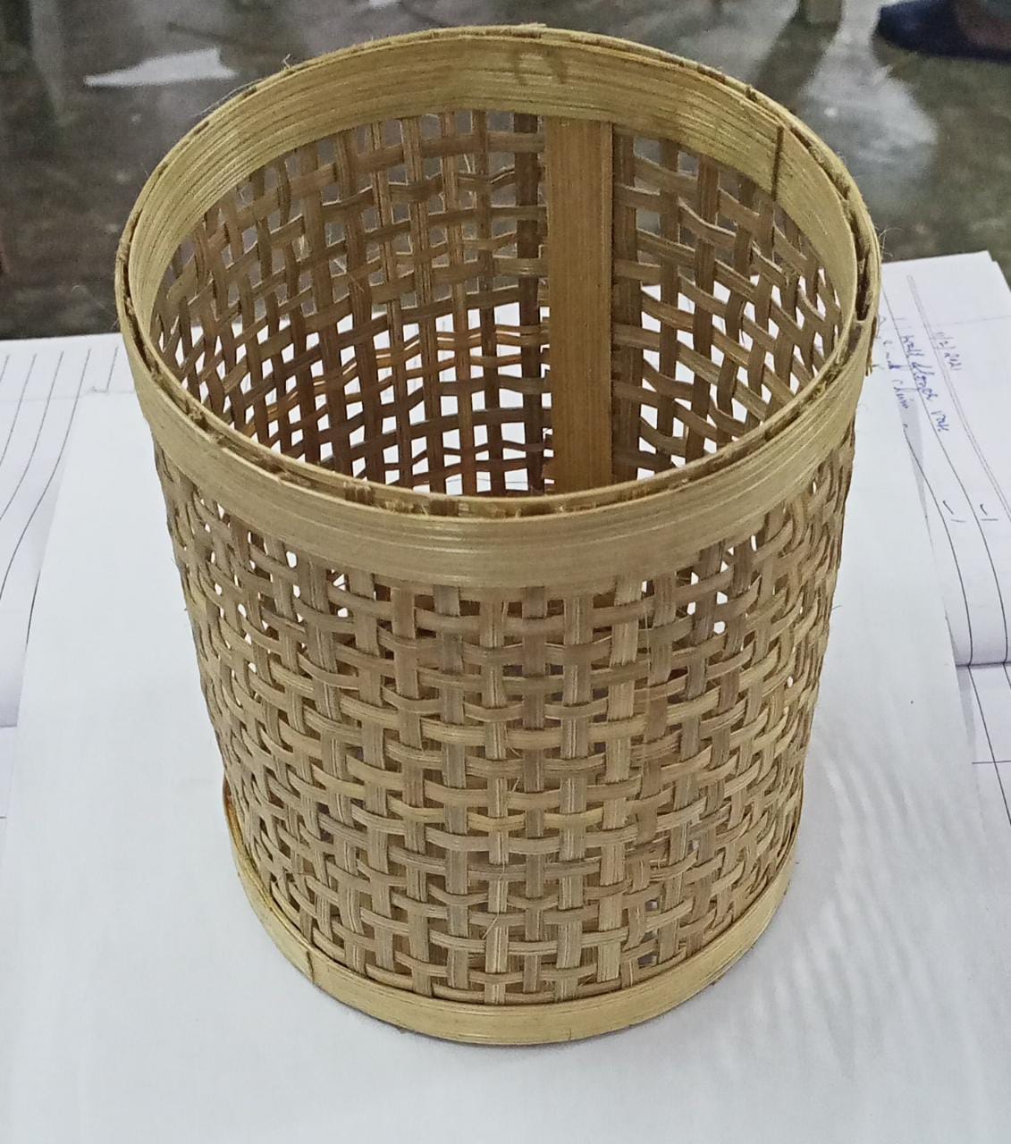 Bamboo dustbin made by trainee